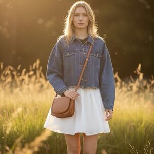 Mono B Distressed Crop Jean Jacket